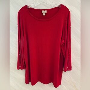 Chico’s 2 (L) Red 3/4 Slit Sleeves w/Jewels 3% Cashmere Sweater